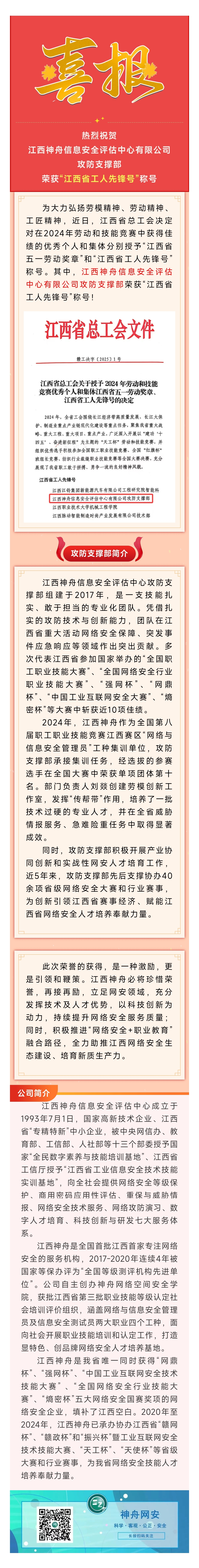2025.5.1喜报丨江西神舟信息安全评估中心有限公司攻防支撑部荣获“江西省工人先锋号”称号.jpg
